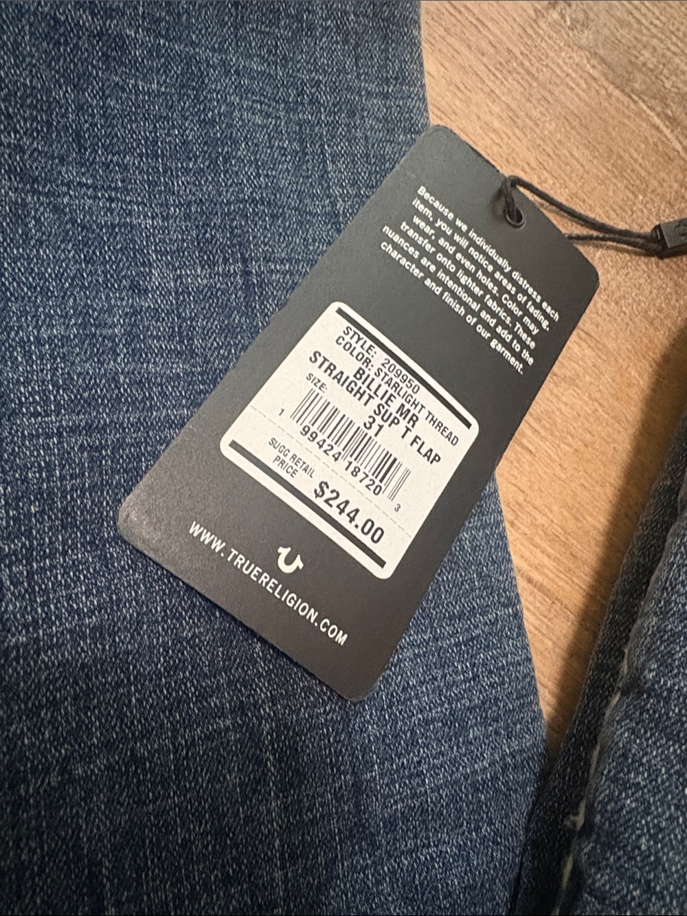 New True Religion Billie Mid Rise Super T Flap Straight Jean $244 Rt - Picture 5 of 7